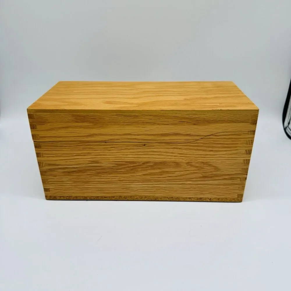 Vintage OWL Solid Oak Wood Recipe Box Index Card File Dovetail Large 1960’s Rare